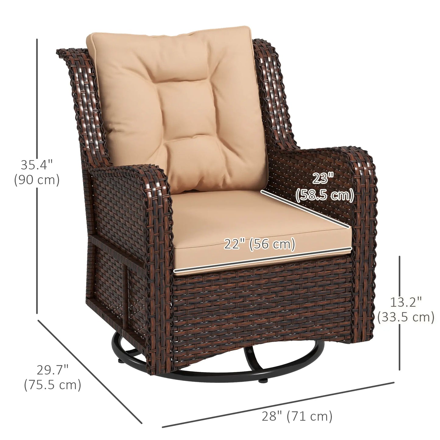 Rattan 360° Swivel Patio Chair with Cushion, Brown Patio Chairs at Gallery Canada