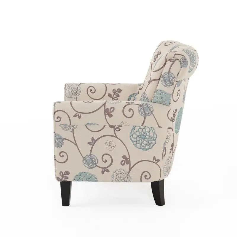 Fabric Club Chair, Birch Wood Legs, 32" L x 34" W x 37.5" H, White+Blue Accent Chairs at Gallery Canada