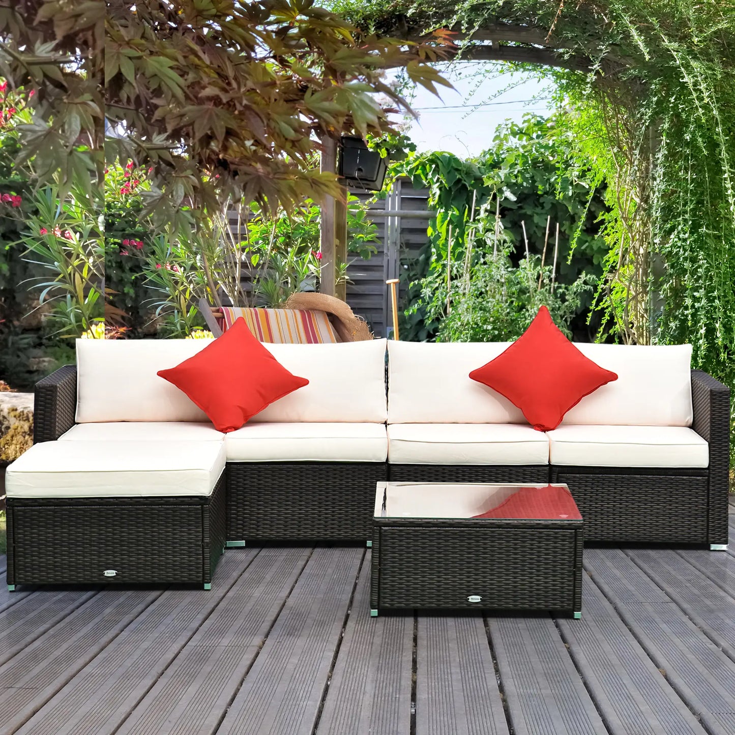 6-Piece Outdoor PE Rattan Sofa Set, Thick Cushions, Glass Top Table, Dark Coffee, Cream White Patio Furniture Sets at Gallery Canada