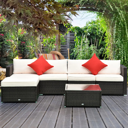 6-Piece Outdoor PE Rattan Sofa Set, Thick Cushions, Glass Top Table, Dark Coffee, Cream White Patio Furniture Sets at Gallery Canada