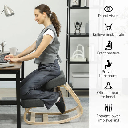 Ergonomic Kneeling Chair, Wood Kneel Stool, Thick Pads, Dark Grey Office Chairs at Gallery Canada