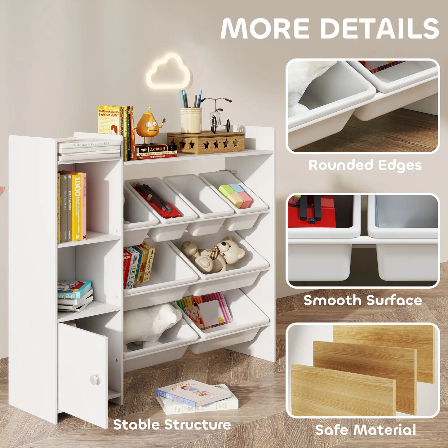 Kids Bookshelf And Toy Organizer, 8 Removable Bins, White Bookshelves & Bookcases at Gallery Canada