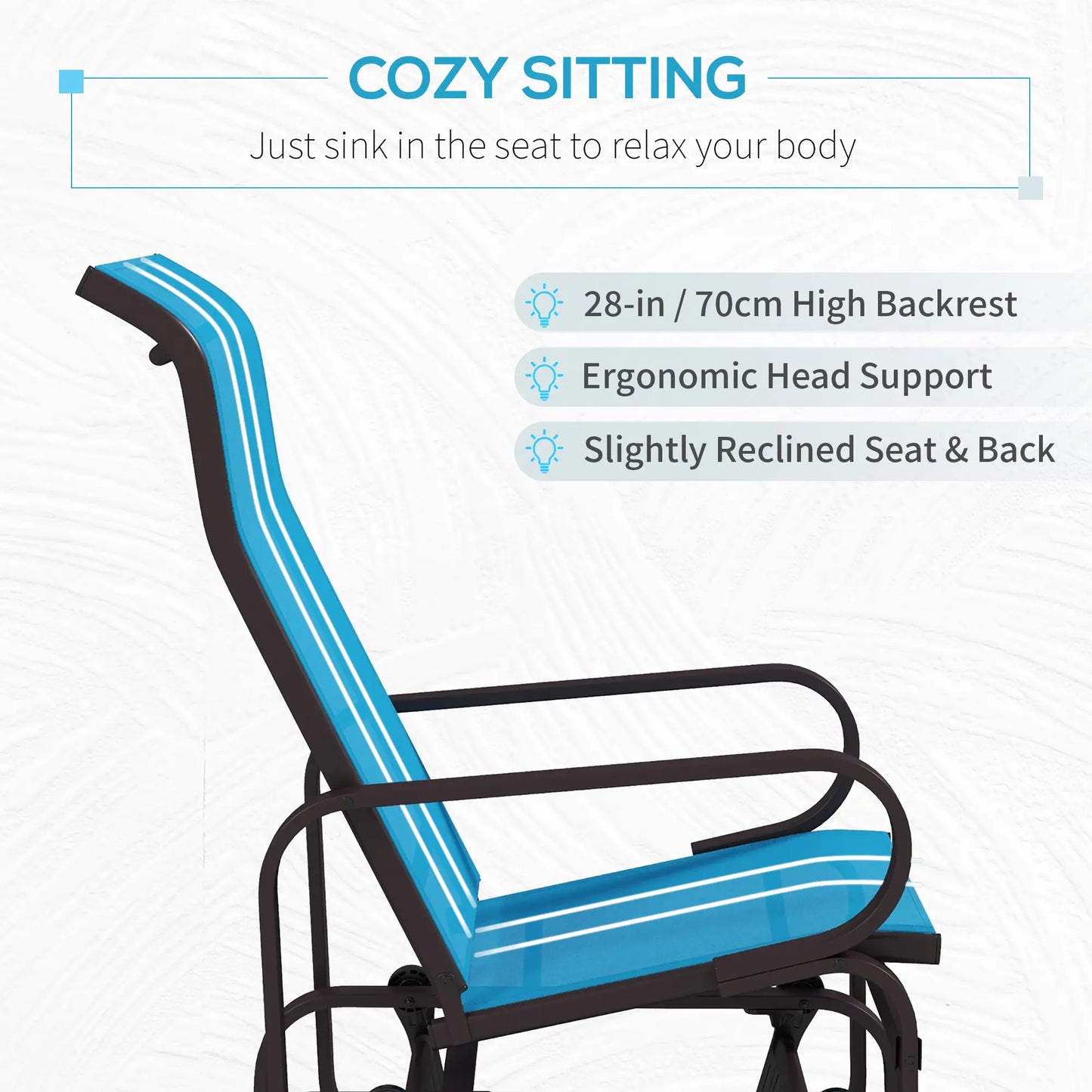 Patio Glider with Mesh Fabric, Outdoor Rocking Chair, Blue Outdoor Gliders at Gallery Canada