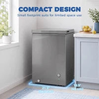 Congélateur coffre 3,5 pi³, thermostat à 7 réglages, panier en fil, gris