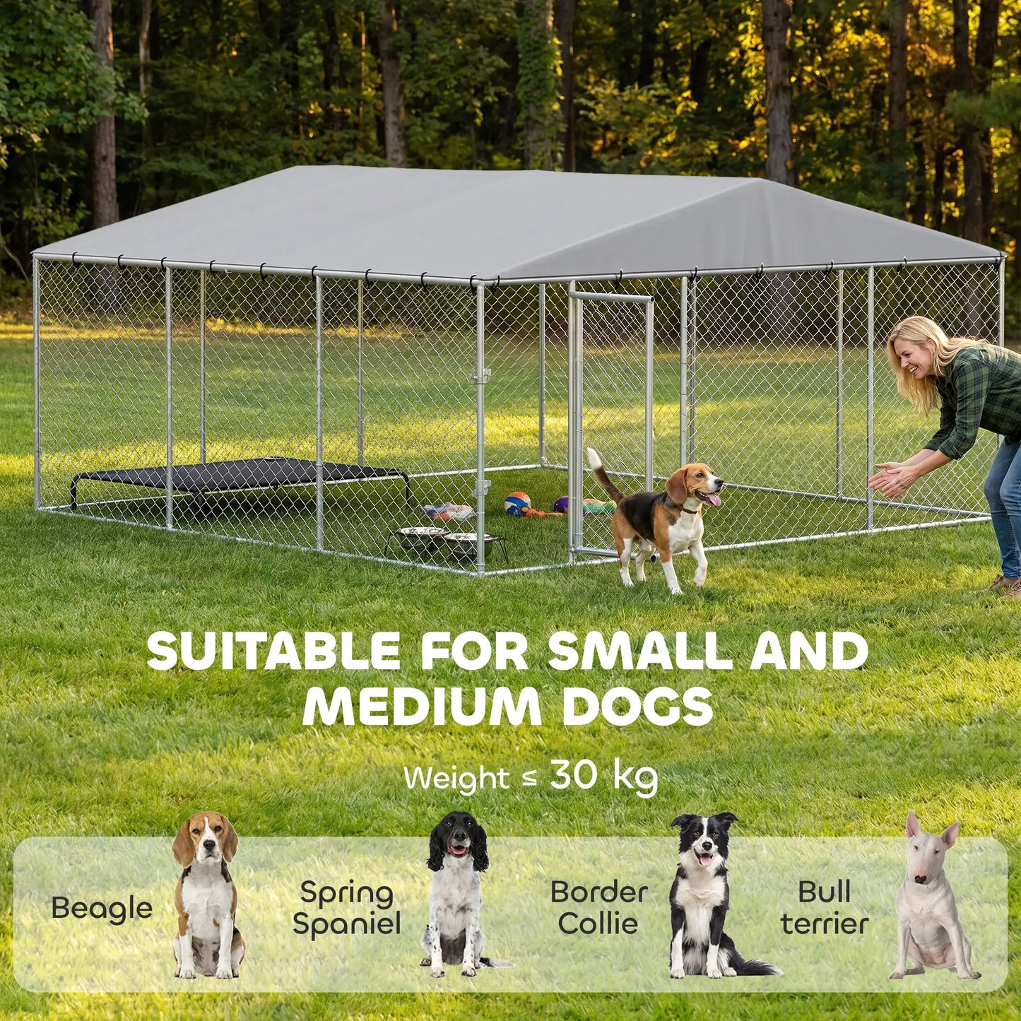 13,1' X 13,1' X 6,6' Chenil extérieur pour chien, acier galvanisé, argent