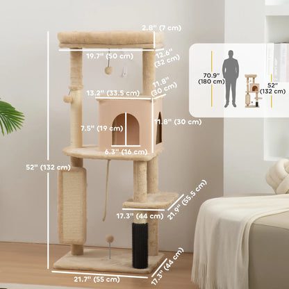52 Inch Cat Tree with Scratching Posts, Bed, Condo, Grooming Brush Cat Towers at Gallery Canada