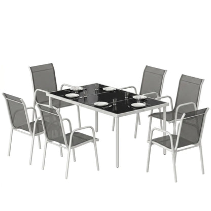 7 Piece Garden Dining Set, Rectangle Table, 6 Stackable Chairs Outdoor Dining Sets Grey, White, Black at Gallery Canada
