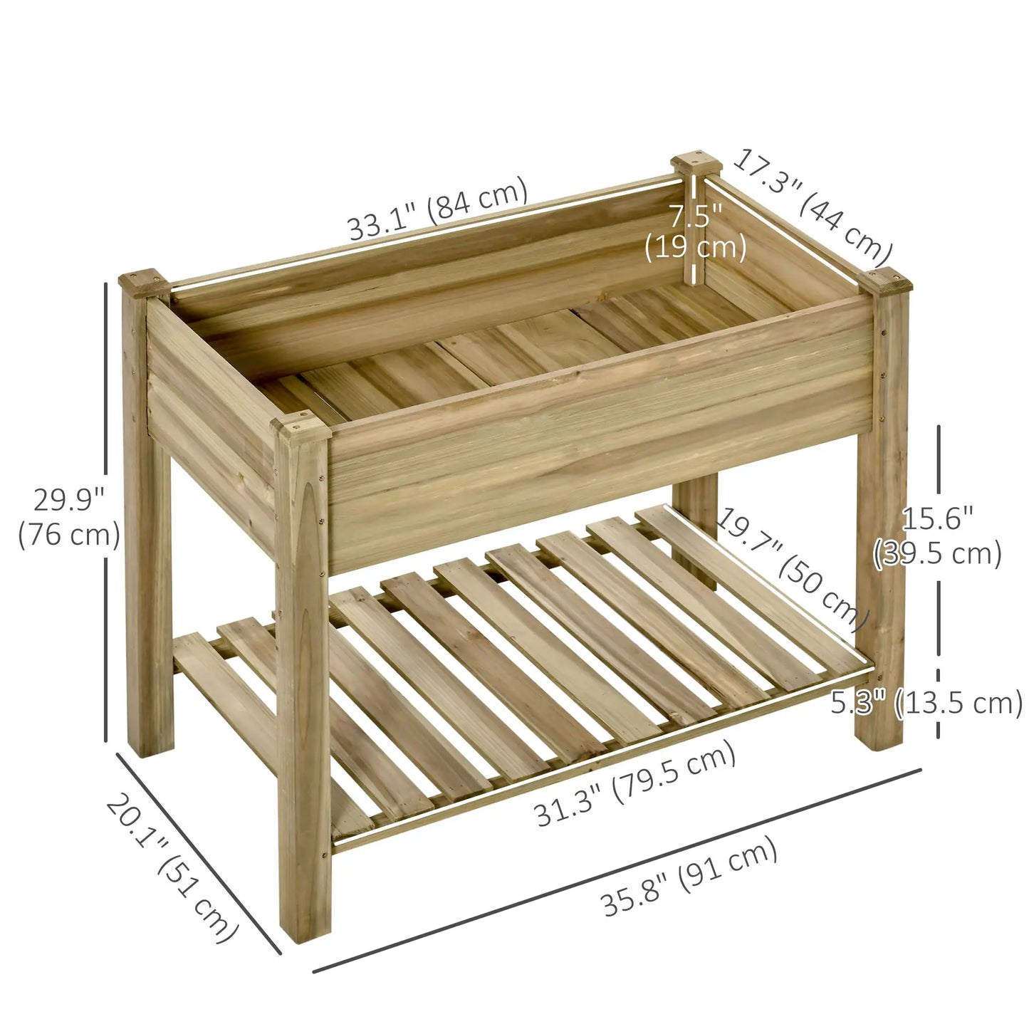 Elevated Wooden Planter Box With Legs And Storage Shelf, Green Elevated Garden Beds at Gallery Canada