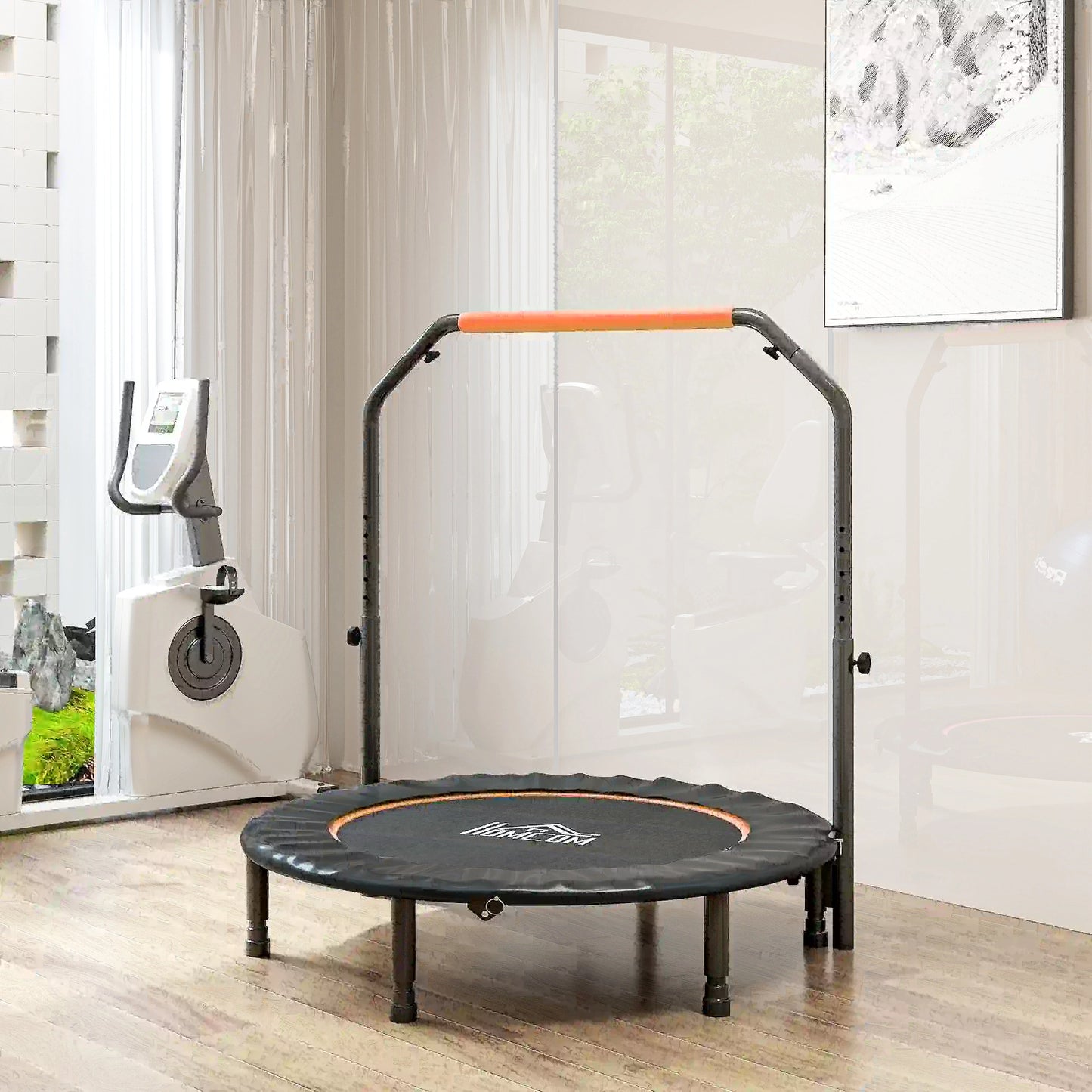 45" Foldable Mini Fitness Trampoline, Adjustable Foam Handle, Orange Trampolines at Gallery Canada
