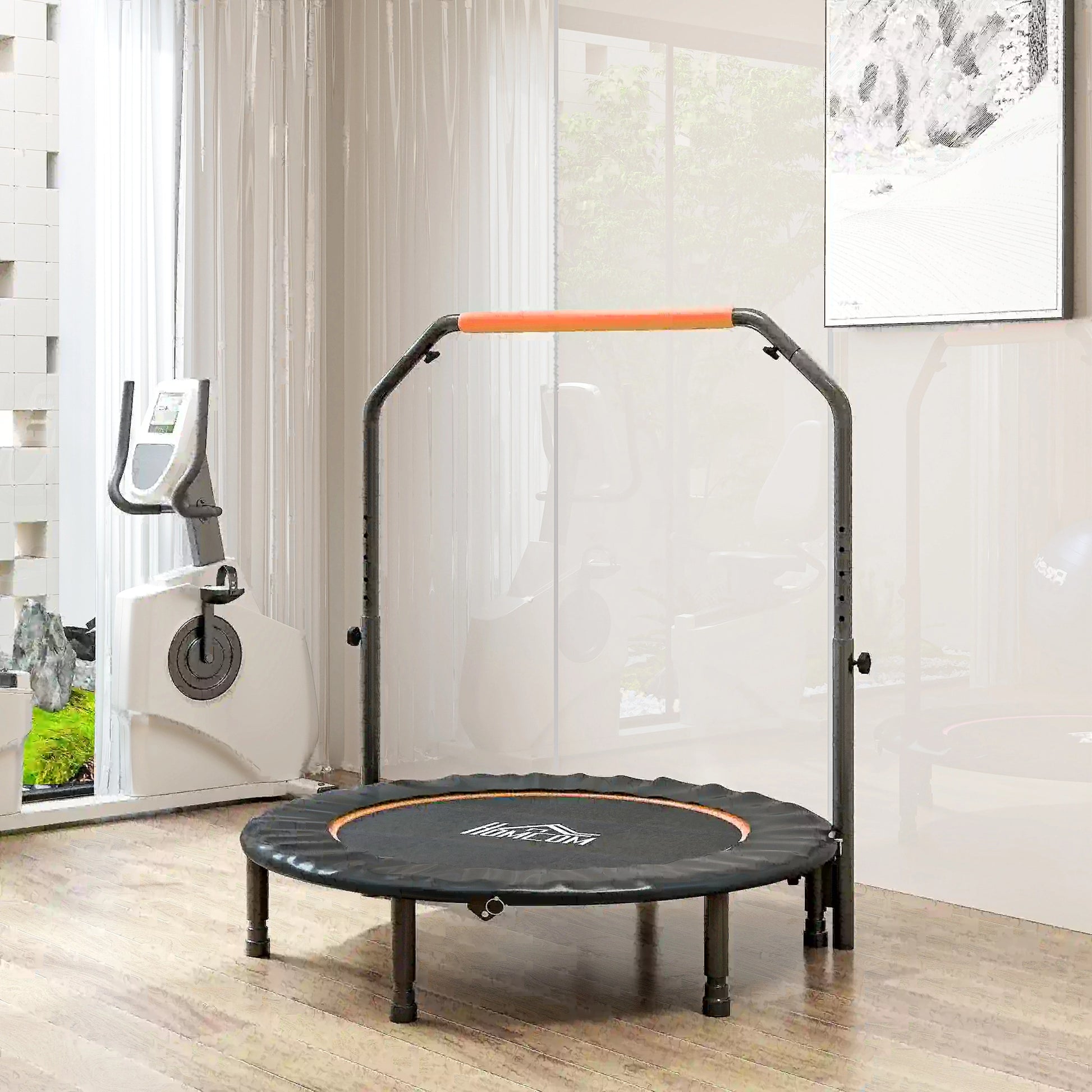 45" Foldable Mini Fitness Trampoline, Adjustable Foam Handle, Orange Trampolines at Gallery Canada