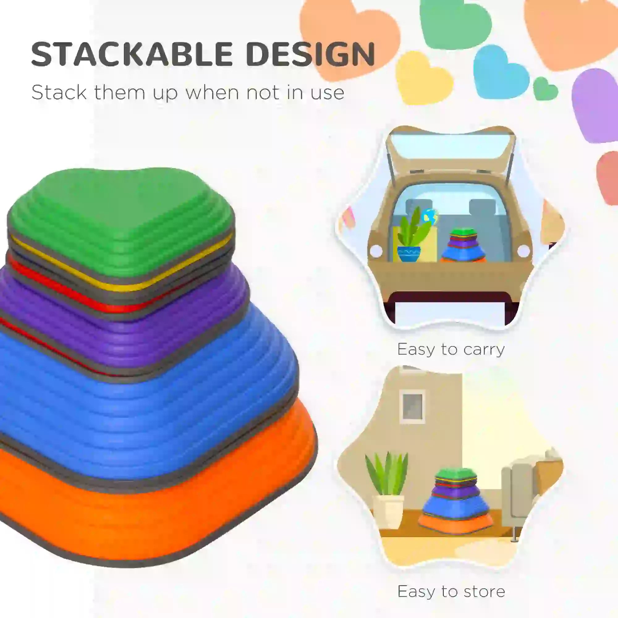 9PCs Heart-Shaped Non-Slip Stackable Kids Stepping Stones Gym Sets & Swings at Gallery Canada