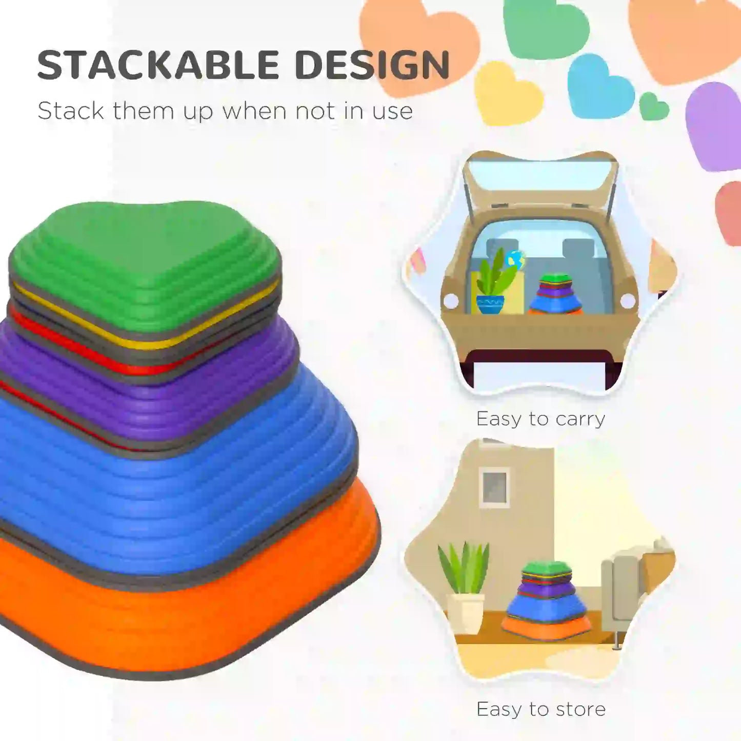 9PCs Heart-Shaped Non-Slip Stackable Kids Stepping Stones Gym Sets & Swings at Gallery Canada