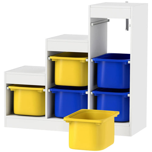3 Layer Toy Storage Organizer Kids Bookshelf, 6 Plastic Bins, Yellow, Blue