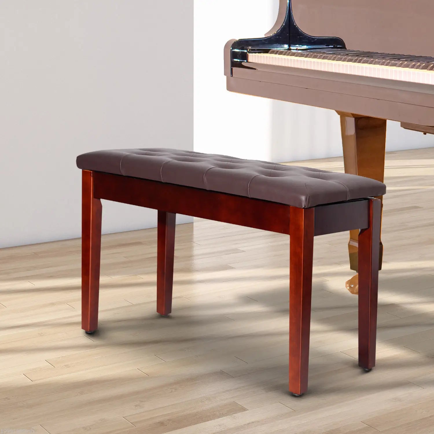 Faux Leather Padded Piano Bench, Double, Music Storage, Brown Piano Benches at Gallery Canada