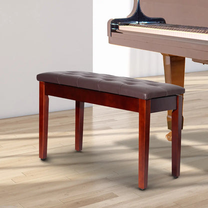 Faux Leather Padded Piano Bench, Double, Music Storage, Brown Piano Benches at Gallery Canada