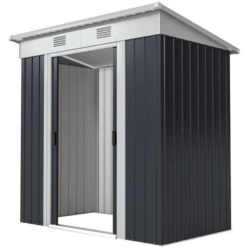 6' x 4' Metal Outdoor Storage Shed, Garden Tool Organizer, Charcoal Grey