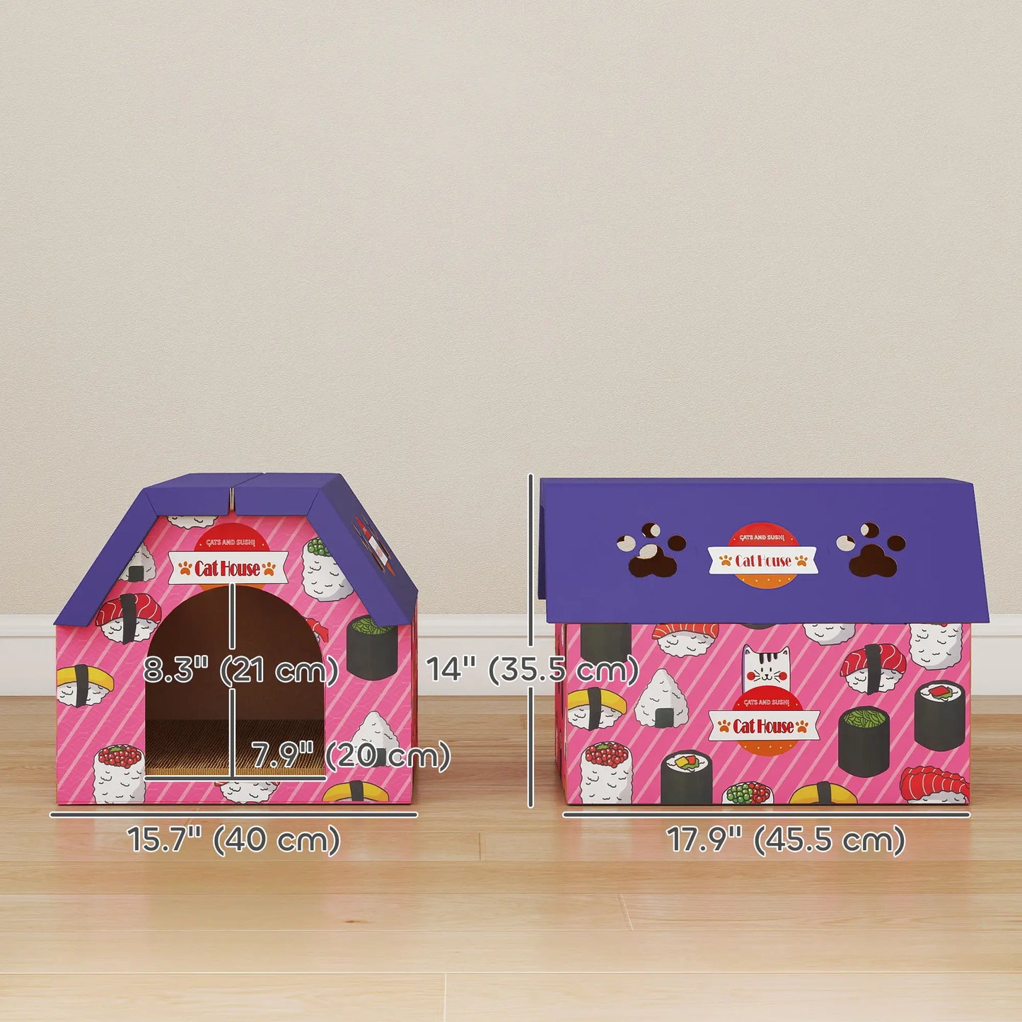 Cat Scratcher House, 2-in-1 Cardboard Scratching Pad with Door, Pink Cat Houses at Gallery Canada