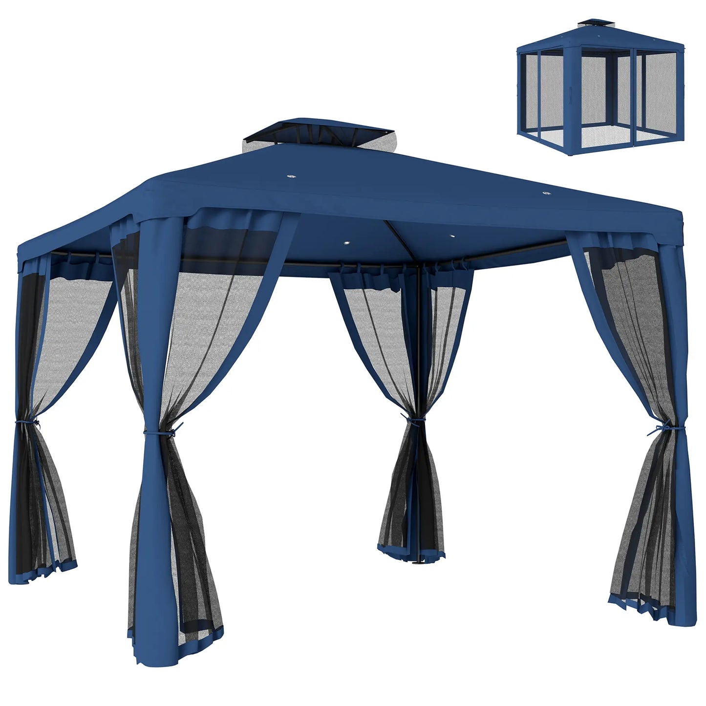 9.6' x 9.6' Patio Gazebo, Steel Frame, Mosquito Netting, Dark Blue Gazebos at Gallery Canada