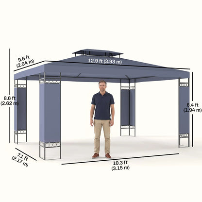 10' x 13' Grey Outdoor Gazebo, Double Roof Patio Canopy Shelter, Grey Gazebos at Gallery Canada