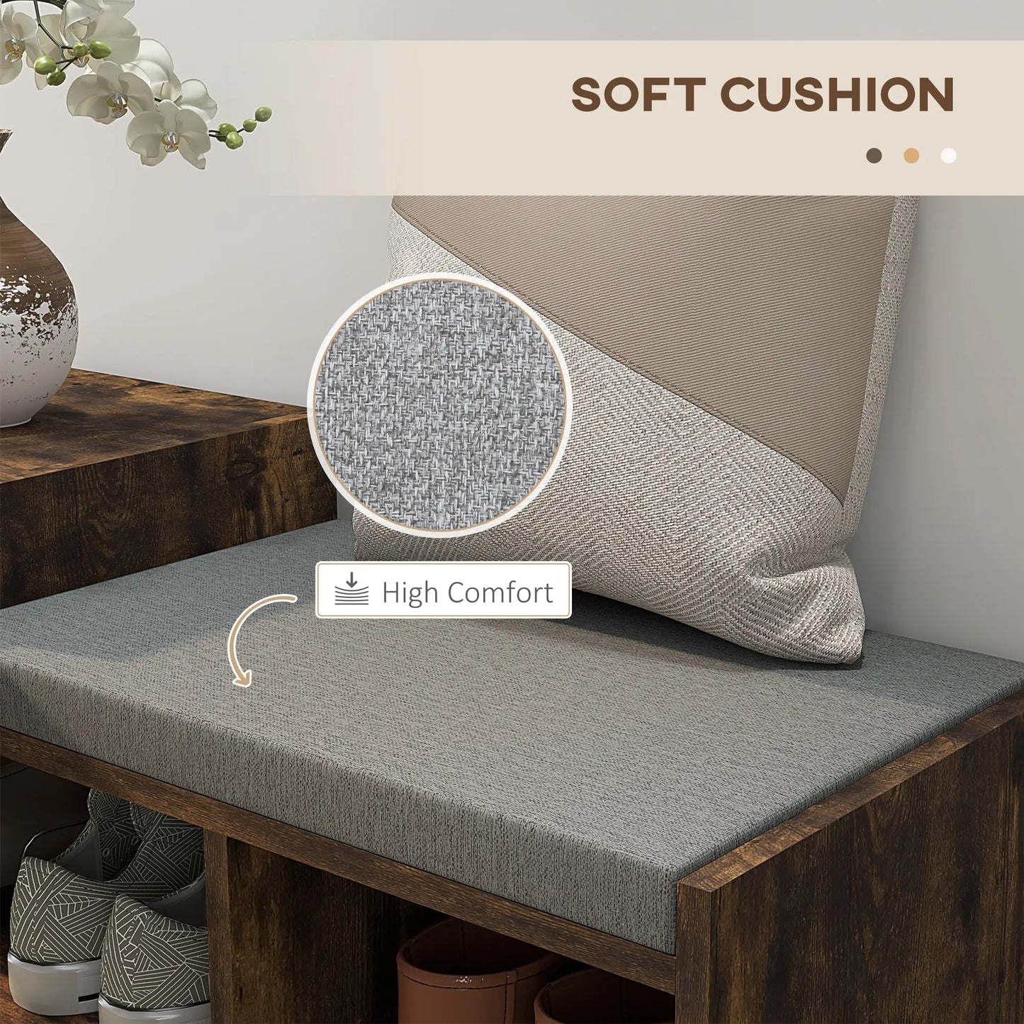 Upholstered Shoe Storage Bench, Seat, Drawer, 3 Shelves, Brown Shoe Storage Cabinets & Racks at Gallery Canada