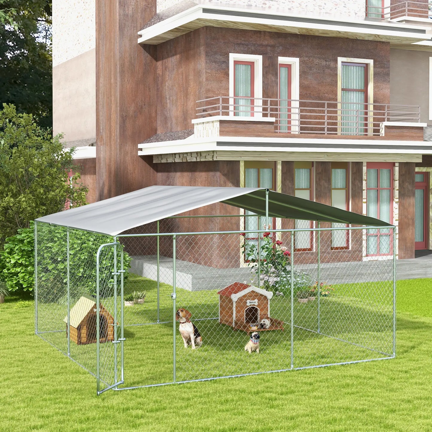 Outdoor Dog Kennel, Heavy Duty Playpen, Secure Lock, Cover, 15.1' x 15.1' x 7.5' Houses, Kennels & Pens at Gallery Canada