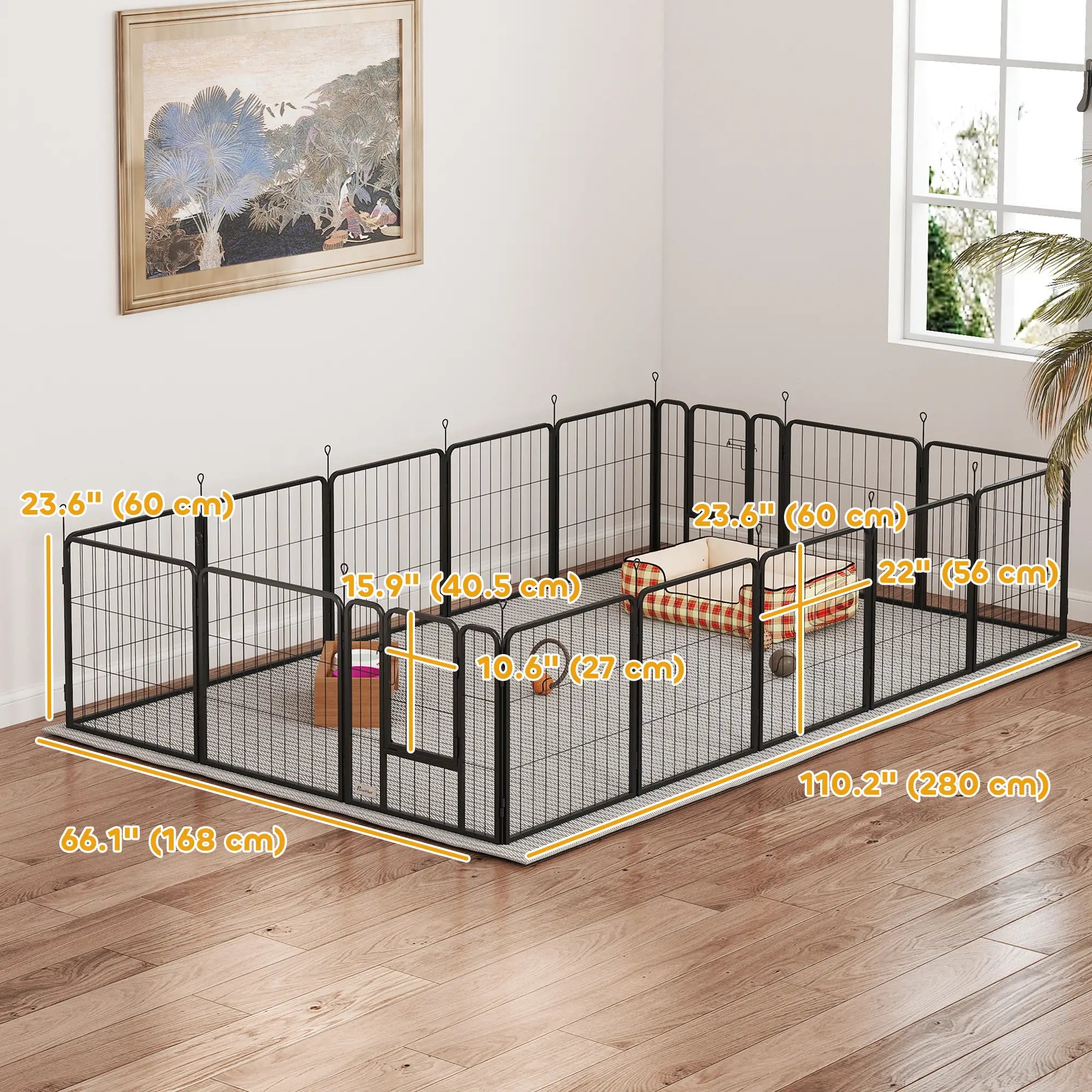 16 Panels Dog Playpen with Straps, Portable &; DIY, for Small Dogs, for Yard, RV, Camping, Garden, 24