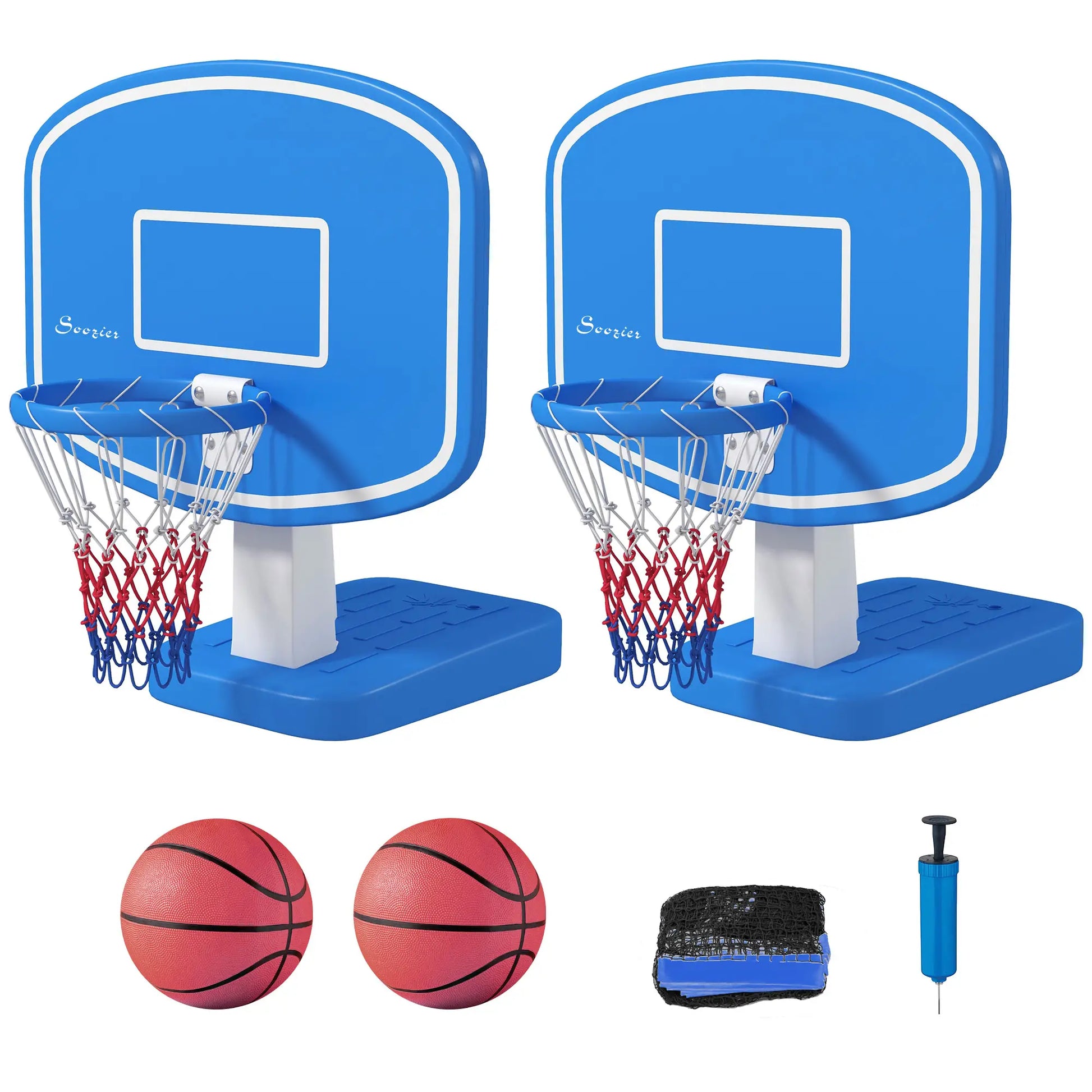 2-in-1 Pool Basketball Hoop and Volleyball Set, Portable with Fillable Base Basketball Blue, White at Gallery Canada