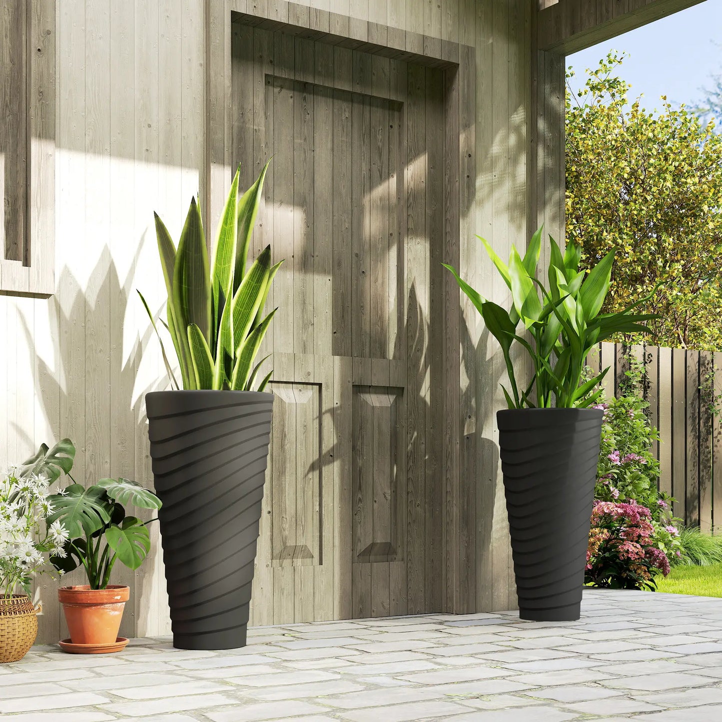 29" Tall Stackable Planters, Set of 2, Indoor Outdoor, Black Planter Set at Gallery Canada