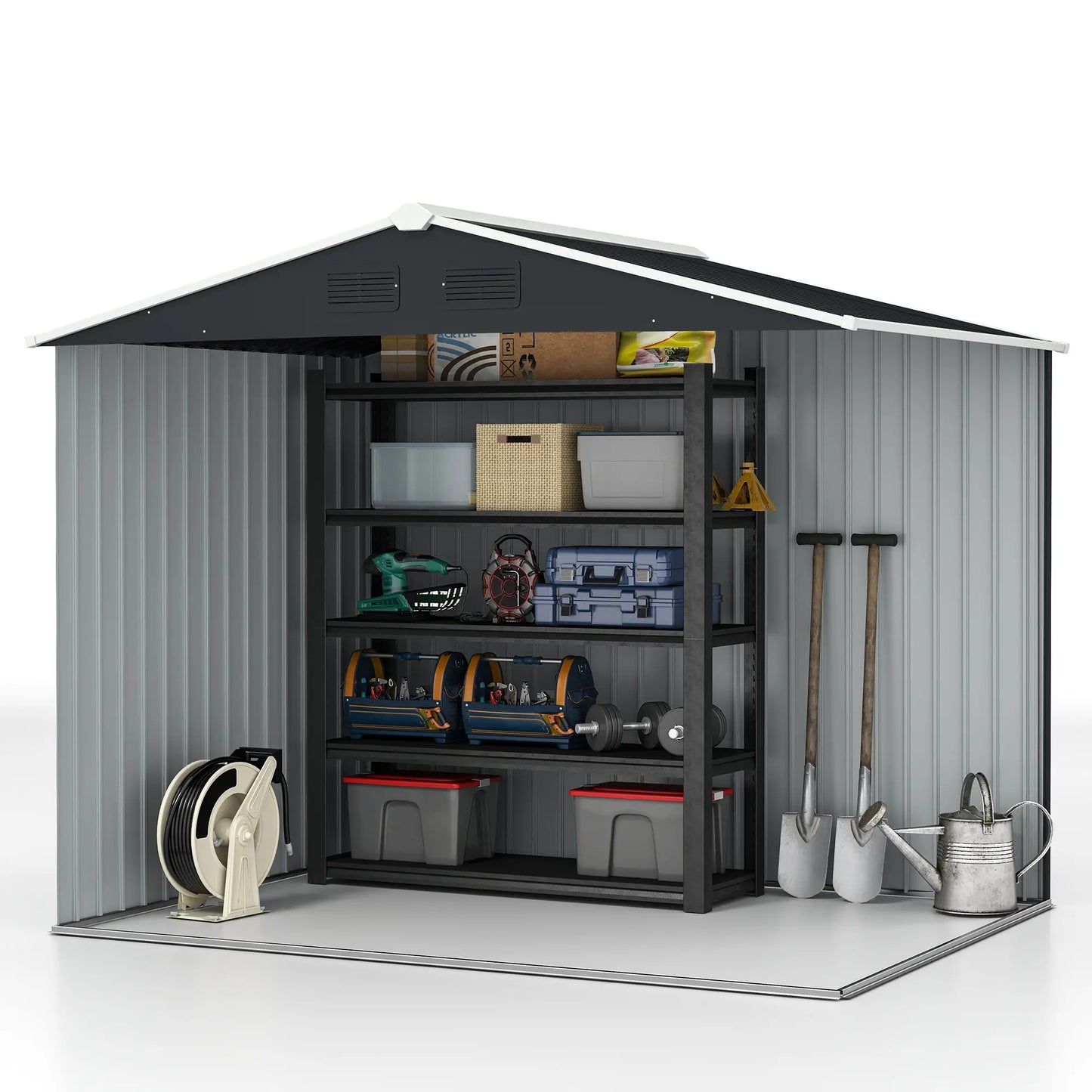 8' x 6' Outdoor Storage Shed, Metal Garden Tool House, Lockable Doors, Charcoal Grey Sheds at Gallery Canada