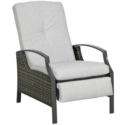 Outdoor Rattan Recliner Chair, Adjustable Back, Retractable Footrest, Light Grey Chaise Loungers at Gallery Canada