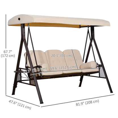 3 Seater Heavy Duty Swing Chair, Outdoor Lounge Hammock, Cushioned Seat With Tilt Canopy, Beige Porch Swings with Canopy at Gallery Canada