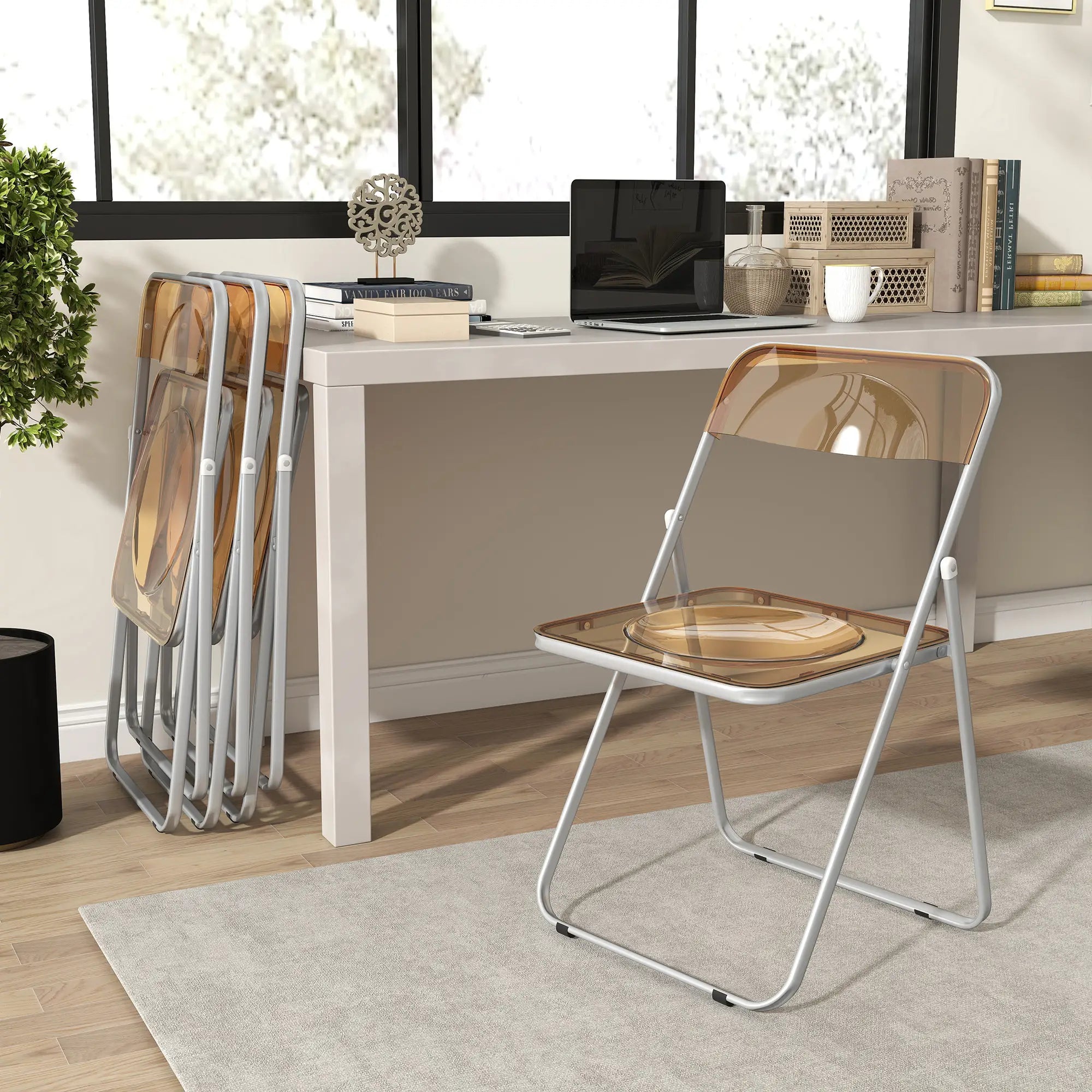 4 Pack Acrylic Foldable Chairs, Transparent, Orange Dining Chairs at Gallery Canada