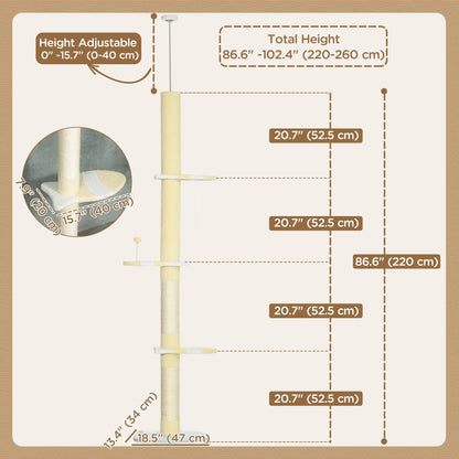 87"-102" Cat Tree, Sisal Scratching Posts, Anti-Tip Kit, Yellow Floor to Ceiling Cat Trees at Gallery Canada