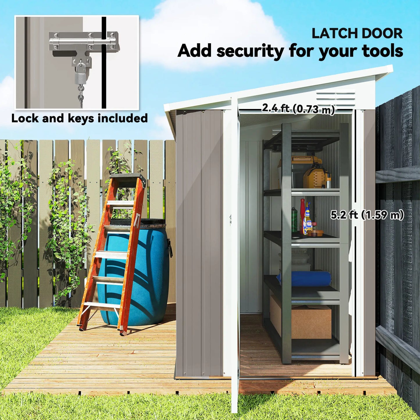 4' x 8' Outdoor Storage Shed, Metal Tool Shed, Lockable Door, Light Grey Sheds at Gallery Canada