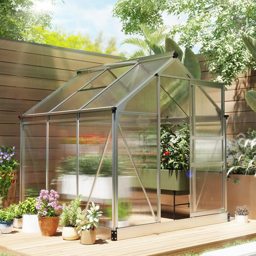 6' x 6' x 6.6' Polycarbonate Greenhouse, Walk-In Garden Kit, Silver