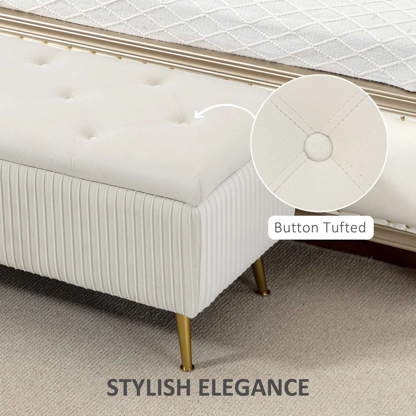 43 Inch Storage Ottoman Bench, Steel Legs, Padded Seat, Beige Storage Ottomans & Benches at Gallery Canada