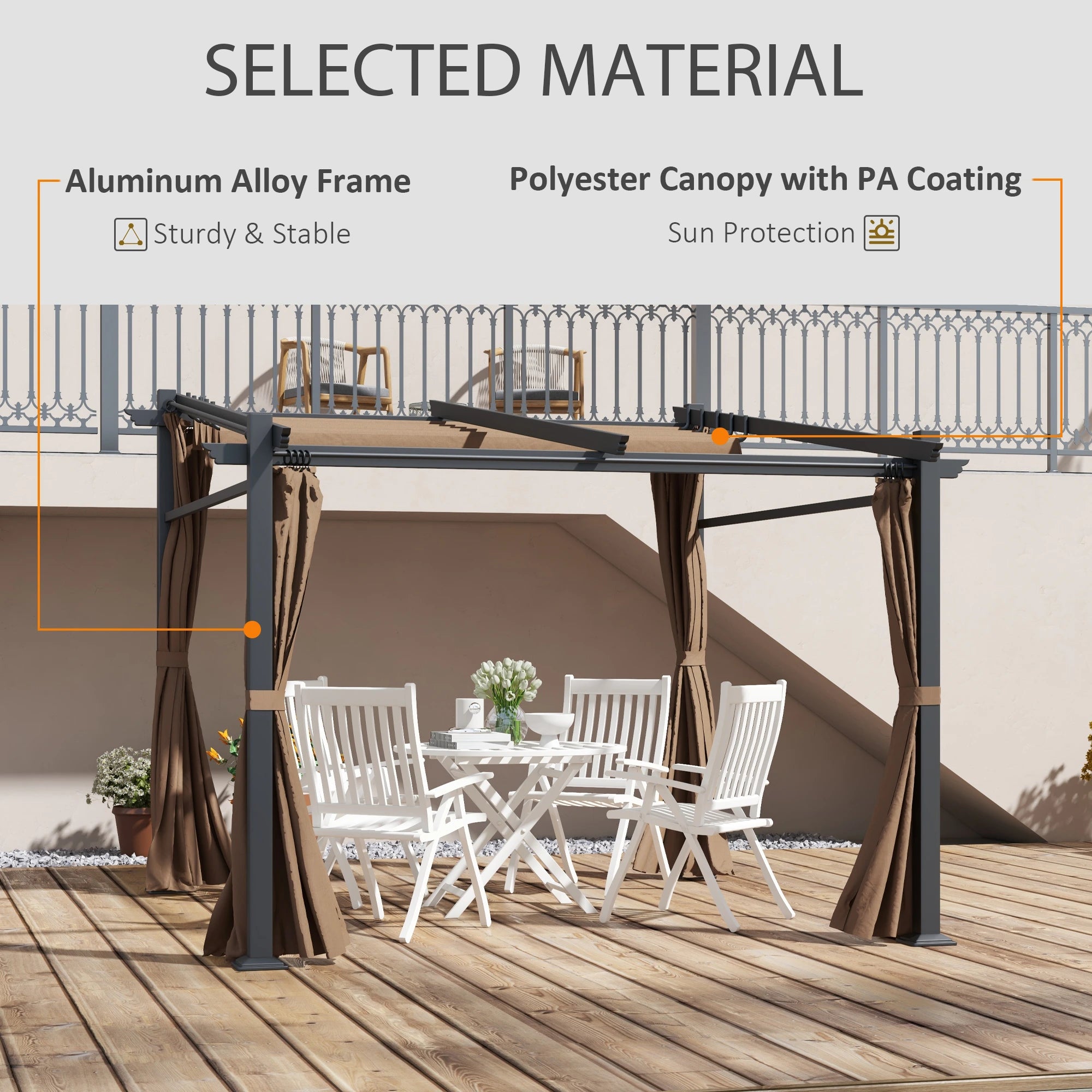 Metal Pergola, Sliding Roof Canopy, Retractable, 10' x 10', Coffee Pergolas at Gallery Canada