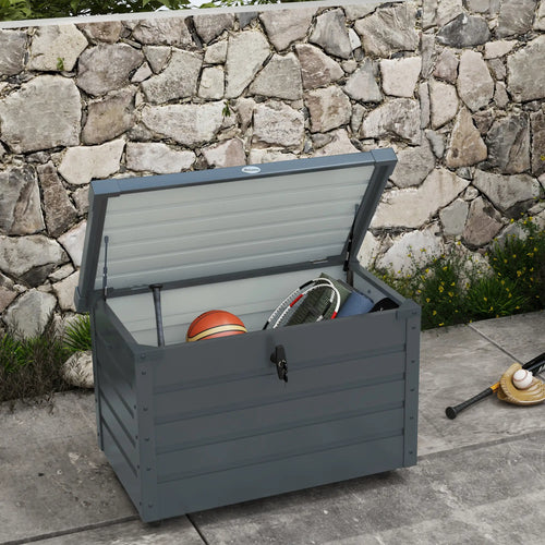 78 Gallon Waterproof Outdoor Storage Box With Wheels, Dark Grey