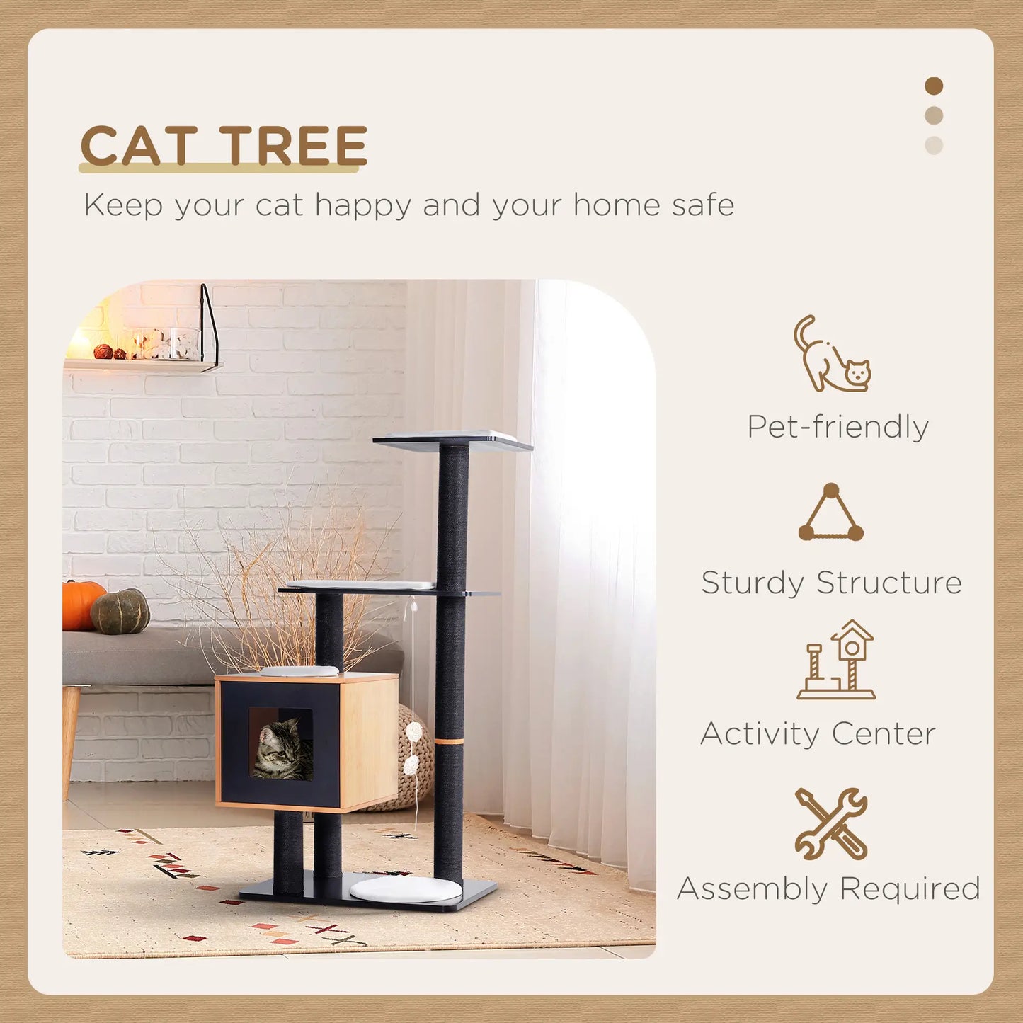 47.2" Cat Tree, Kitten Scratcher, Activity Center, Black Cat Posts at Gallery Canada