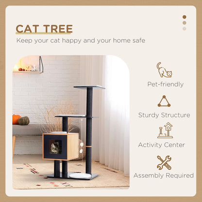 47.2" Cat Tree, Kitten Scratcher, Activity Center, Black Cat Posts at Gallery Canada
