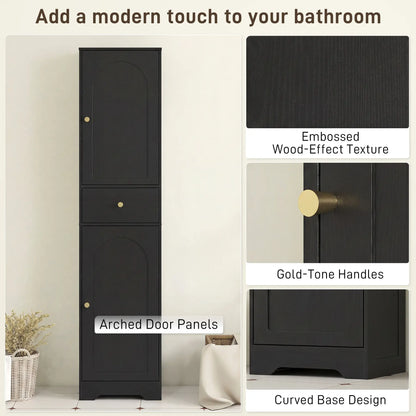 67" Tall Bathroom Cabinet, 2 Doors, Drawer, Adjustable Shelf, Black Wood Grain, Black Freestanding Bathroom Cabinets at Gallery Canada
