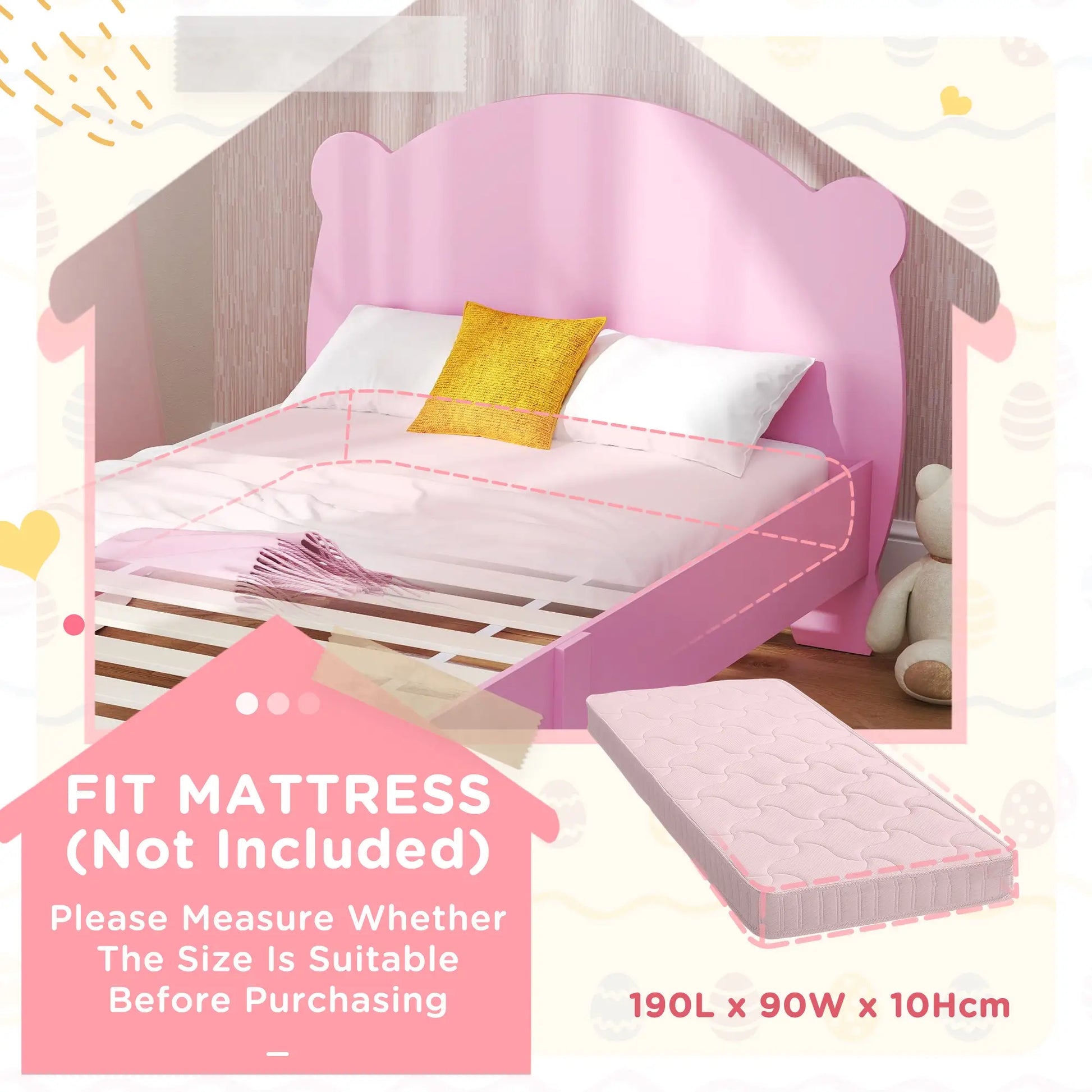 Twin Bed Frame, Bear Headboard, Slats Support, No Box Spring, Pink Kids Bedroom Furniture at Gallery Canada