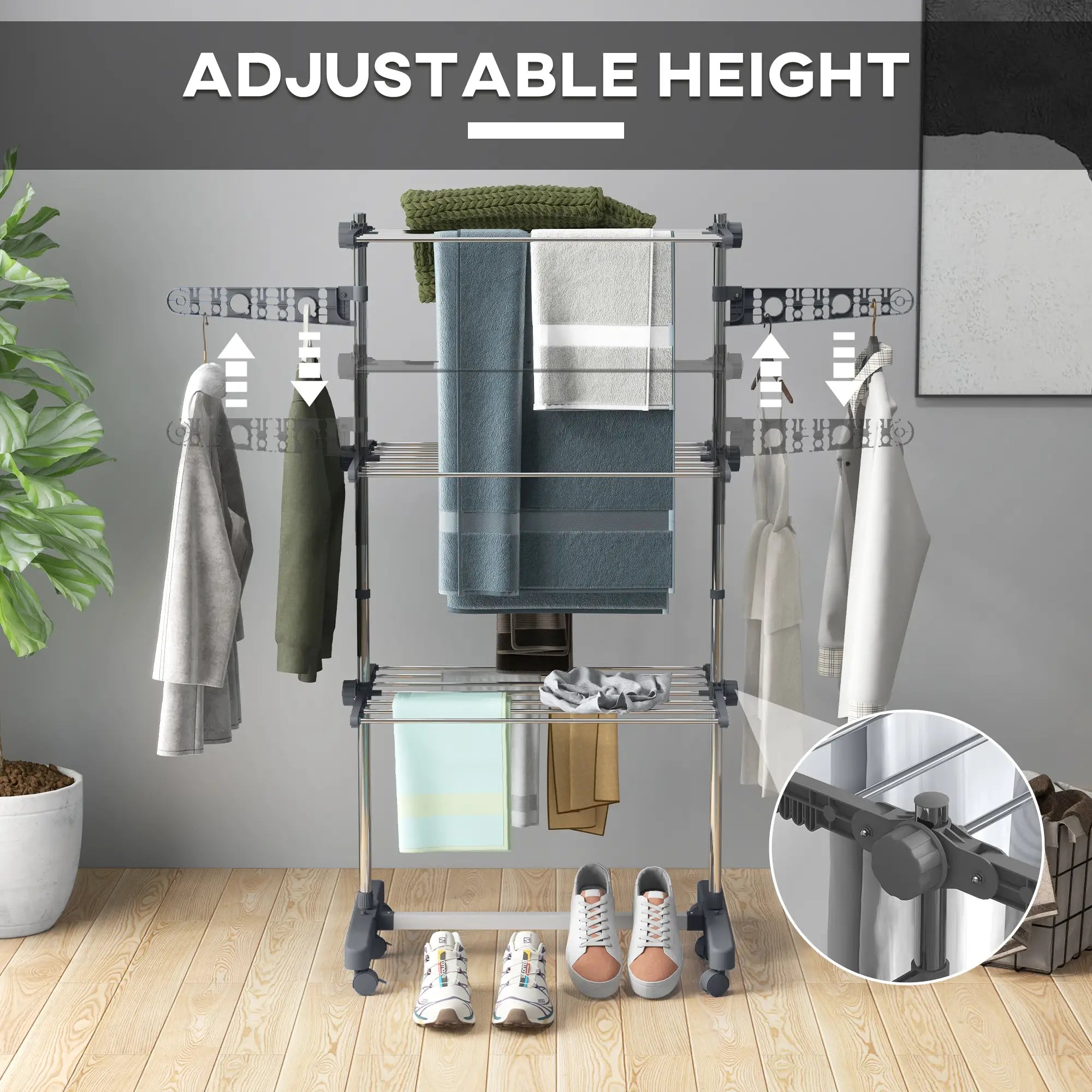 3-Tier Foldable Clothes Drying Rack, Stainless Steel, 6 Castors, Grey Bath Accessories at Gallery Canada