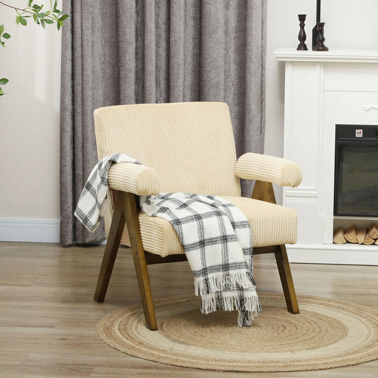 Corduroy Accent Chair, Wide Seat, Soft Padded Armrests, Beige Accent Chairs Beige at Gallery Canada