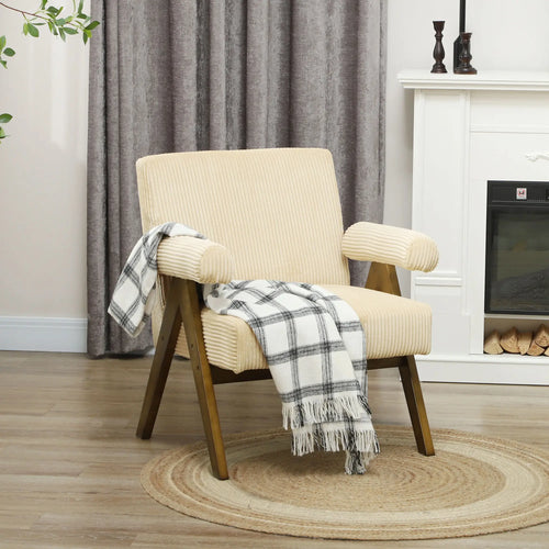 Corduroy Accent Chair, Wide Seat, Soft Padded Armrests, Beige