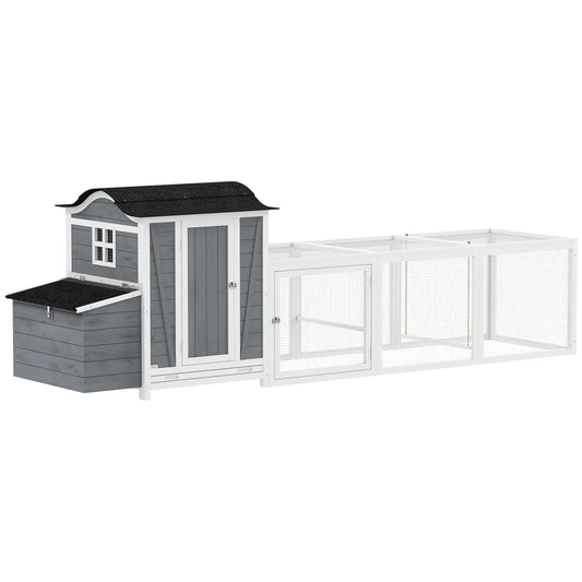 118"L Chicken Coop, Large Wooden Hen House with Run, Pull-Out Tray, Waterproof Roof, Nesting Box, Swing, Roosting Bars Chicken Coops Light Grey, White, Black at Gallery Canada