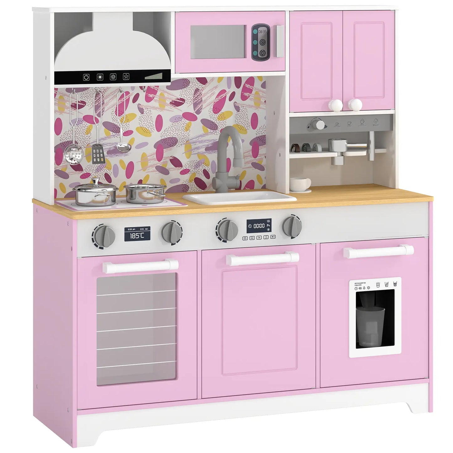 Cuisine de jeu pour enfants avec machine à café, machine à glaçons, rangement, bleue