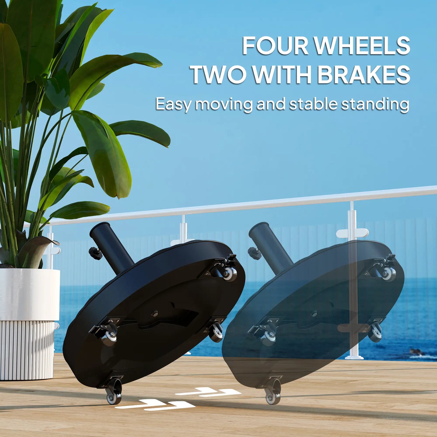 Round Umbrella Base With Wheels, Cement-Filled 55 Lbs, Black Umbrella Bases at Gallery Canada