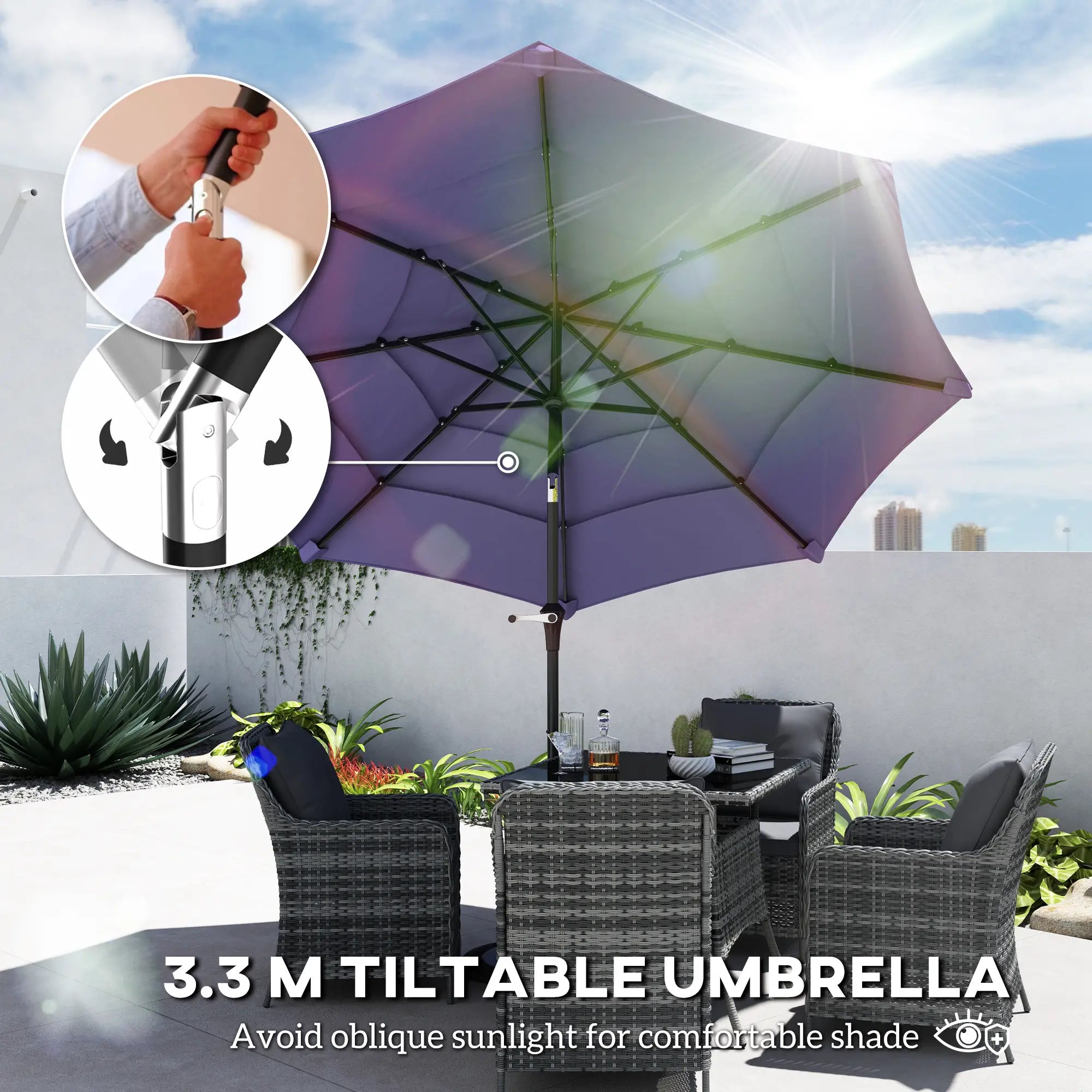 10.7FT Patio Umbrella, 8 Ribs, Crank, Push Button Tilt, Purple Sun Umbrellas at Gallery Canada