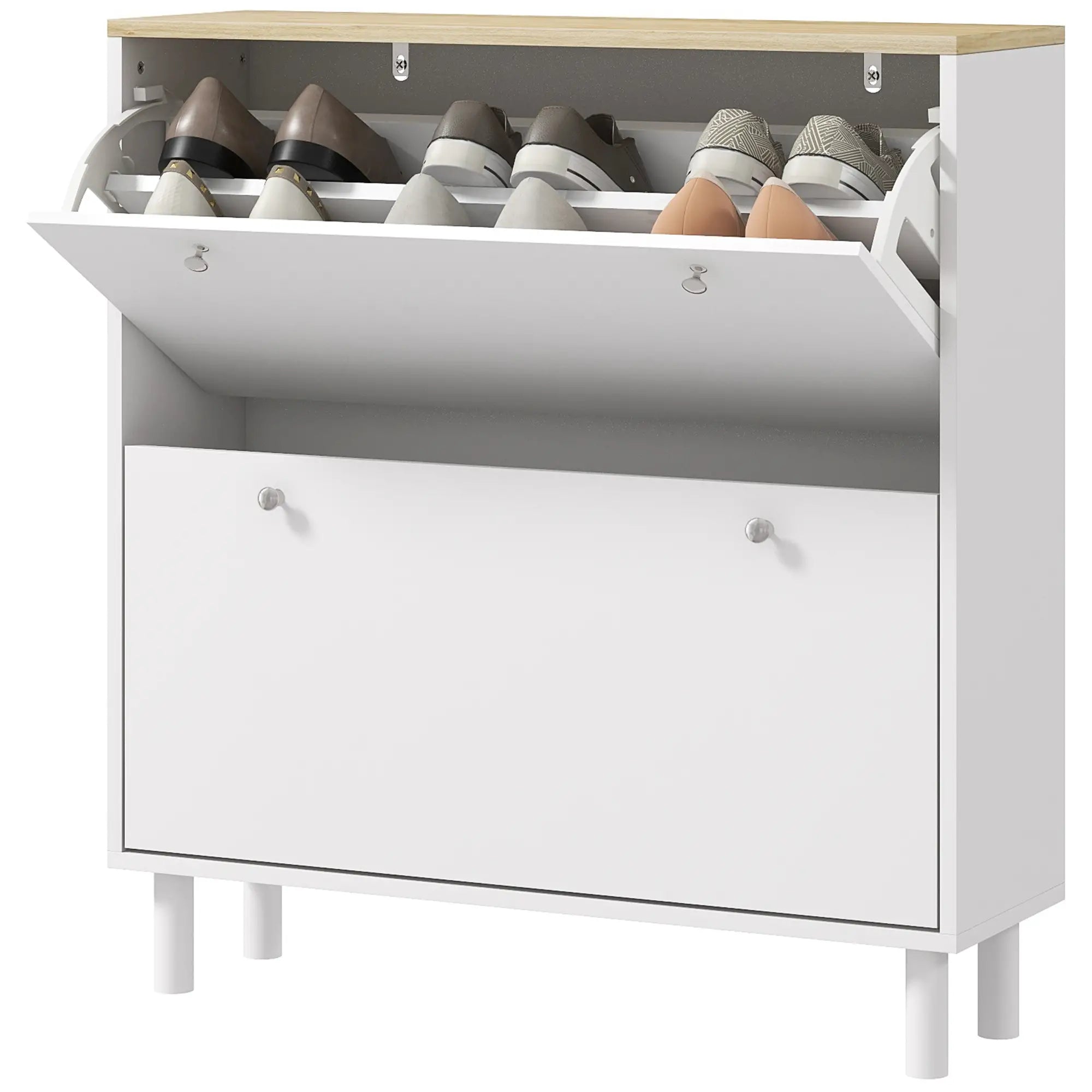 2 Drawers Shoe Storage Cabinet, Adjustable Shelves, 16 Pairs, White Shoe Storage Cabinets & Racks White, Light Oak at Gallery Canada